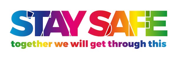 The word Stay Home, save you by coronavirus. Vector banner with the text colored rainbow.